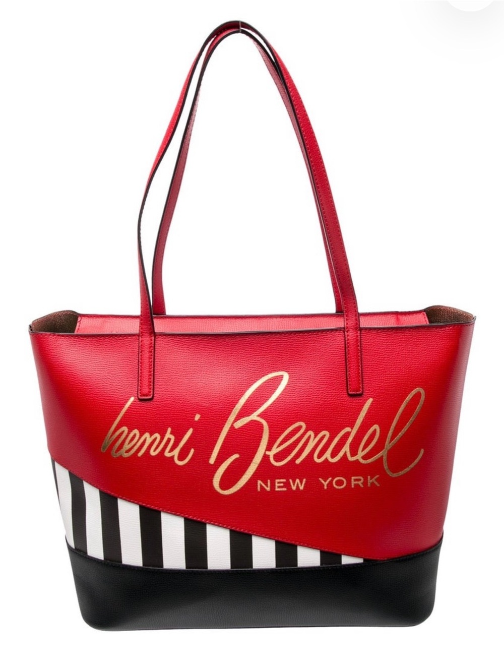 Henri Bendel Colorblock Leather Red, Black & White Signature Tote with Gold Logo